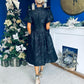 Sadhbh Puff Sleeve Jacquard Occasion Dress Black