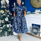 Sadhbh Puff Sleeve Jacquard Occasion Dress Cobalt