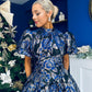 Sadhbh Puff Sleeve Jacquard Occasion Dress Cobalt