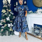 Sadhbh Puff Sleeve Jacquard Occasion Dress Cobalt