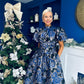 Sadhbh Puff Sleeve Jacquard Occasion Dress Cobalt