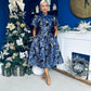 Sadhbh Puff Sleeve Jacquard Occasion Dress Cobalt