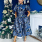 Sadhbh Puff Sleeve Jacquard Occasion Dress Cobalt