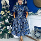 Sadhbh Puff Sleeve Jacquard Occasion Dress Cobalt