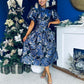 Sadhbh Puff Sleeve Jacquard Occasion Dress Cobalt