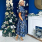 Sadhbh Puff Sleeve Jacquard Occasion Dress Cobalt