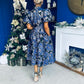 Sadhbh Puff Sleeve Jacquard Occasion Dress Cobalt