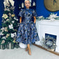 Sadhbh Puff Sleeve Jacquard Occasion Dress Cobalt