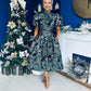 Sadhbh Puff Sleeve Jacquard Occasion Dress Green