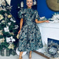 Sadhbh Puff Sleeve Jacquard Occasion Dress Green