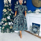 Sadhbh Puff Sleeve Jacquard Occasion Dress Green