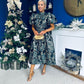 Sadhbh Puff Sleeve Jacquard Occasion Dress Green