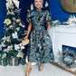 Sadhbh Puff Sleeve Jacquard Occasion Dress Green