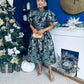 Sadhbh Puff Sleeve Jacquard Occasion Dress Green