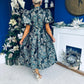 Sadhbh Puff Sleeve Jacquard Occasion Dress Green