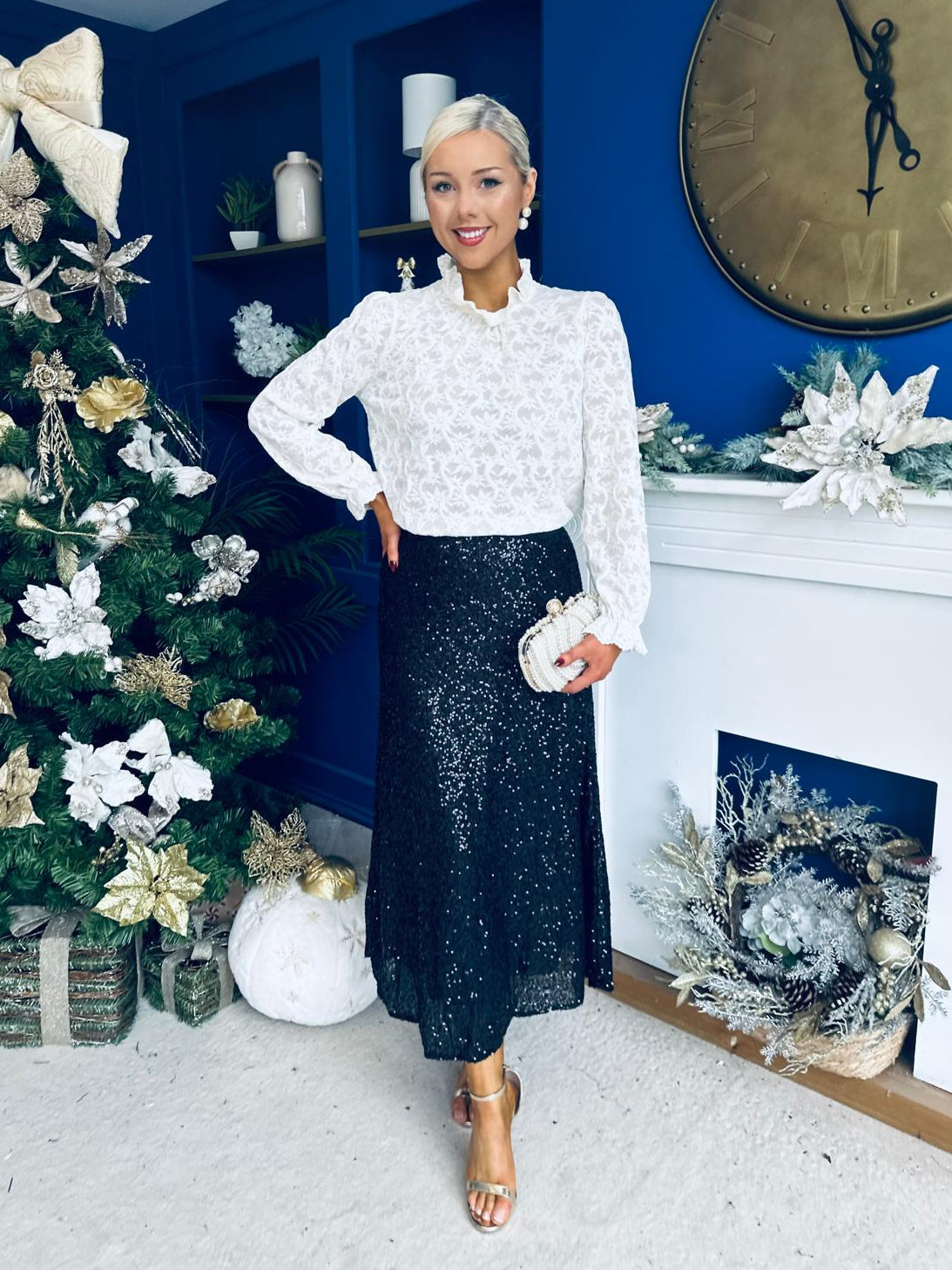 Karena Sequin Midi Skirt Black
