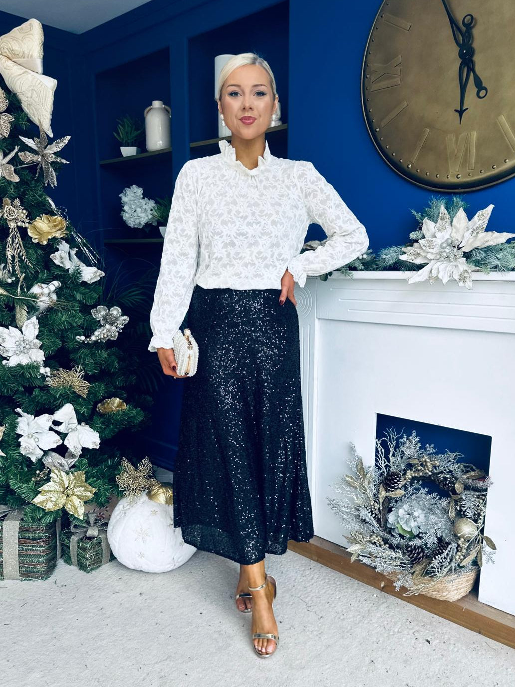 Karena Sequin Midi Skirt Black