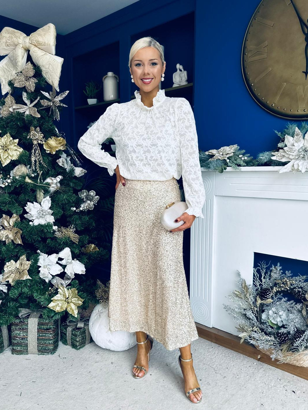 Karena Sequin Midi Skirt Gold