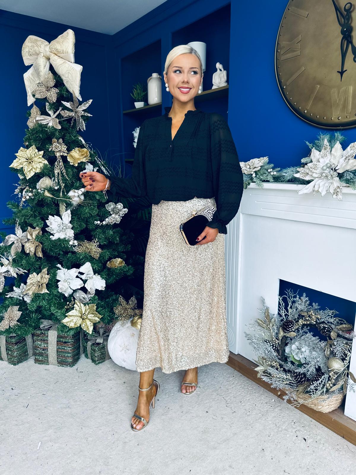 Karena Sequin Midi Skirt Gold