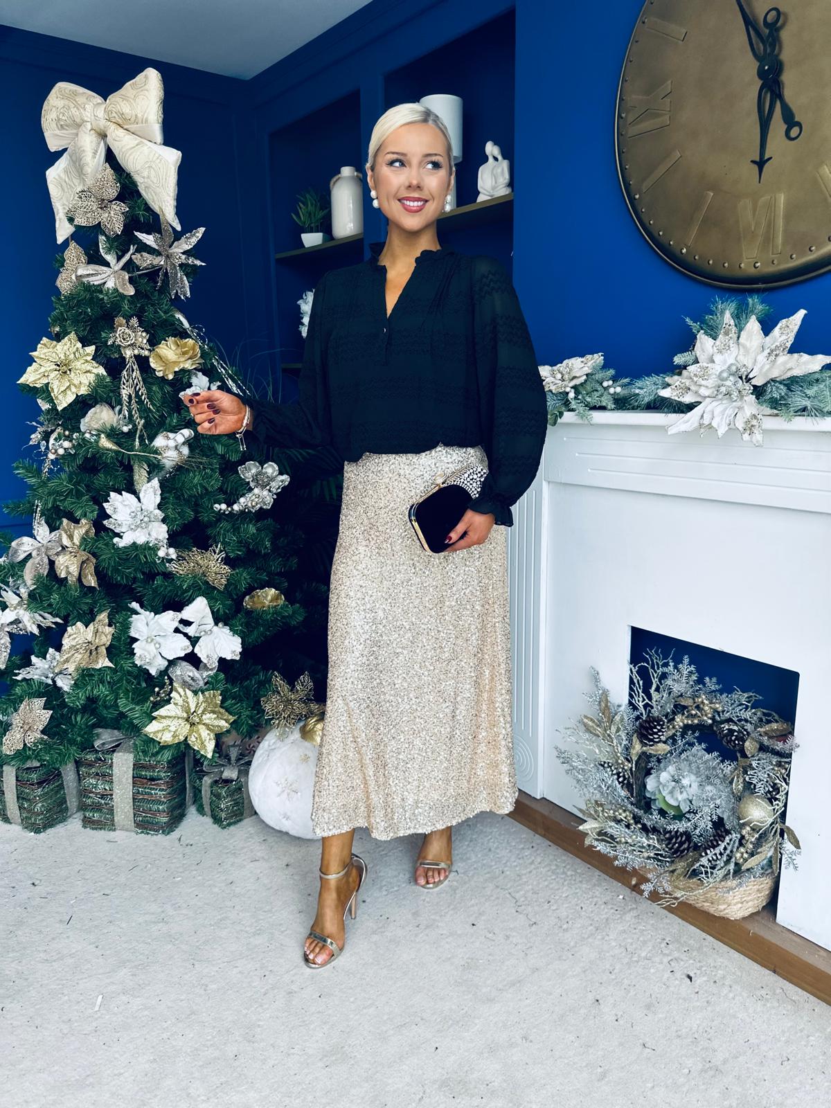 Karena Sequin Midi Skirt Gold