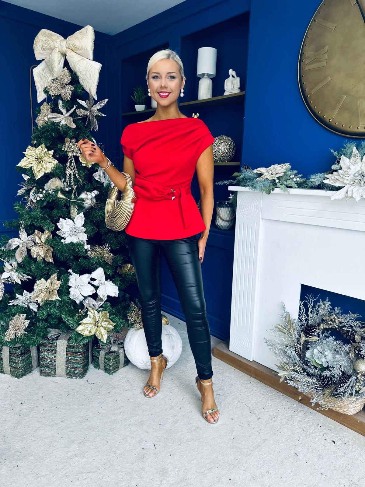 Monica Gold Clasp Detail Top Red