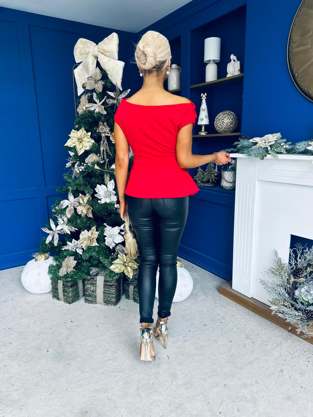 Monica Gold Clasp Detail Top Red
