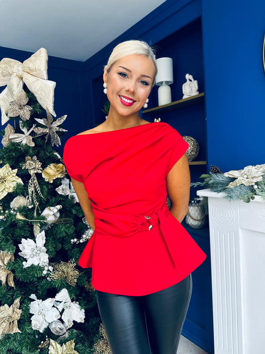 Monica Gold Clasp Detail Top Red