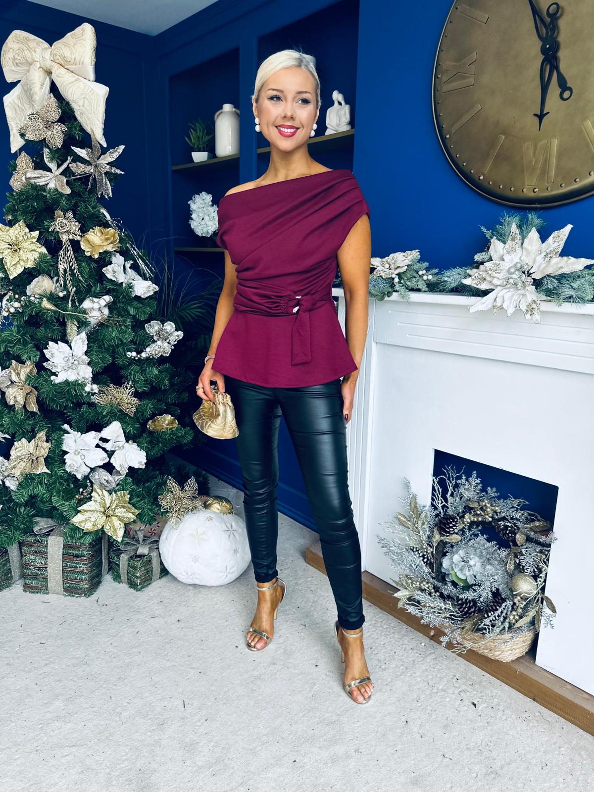 Monica Gold Clasp Detail Top Burgundy