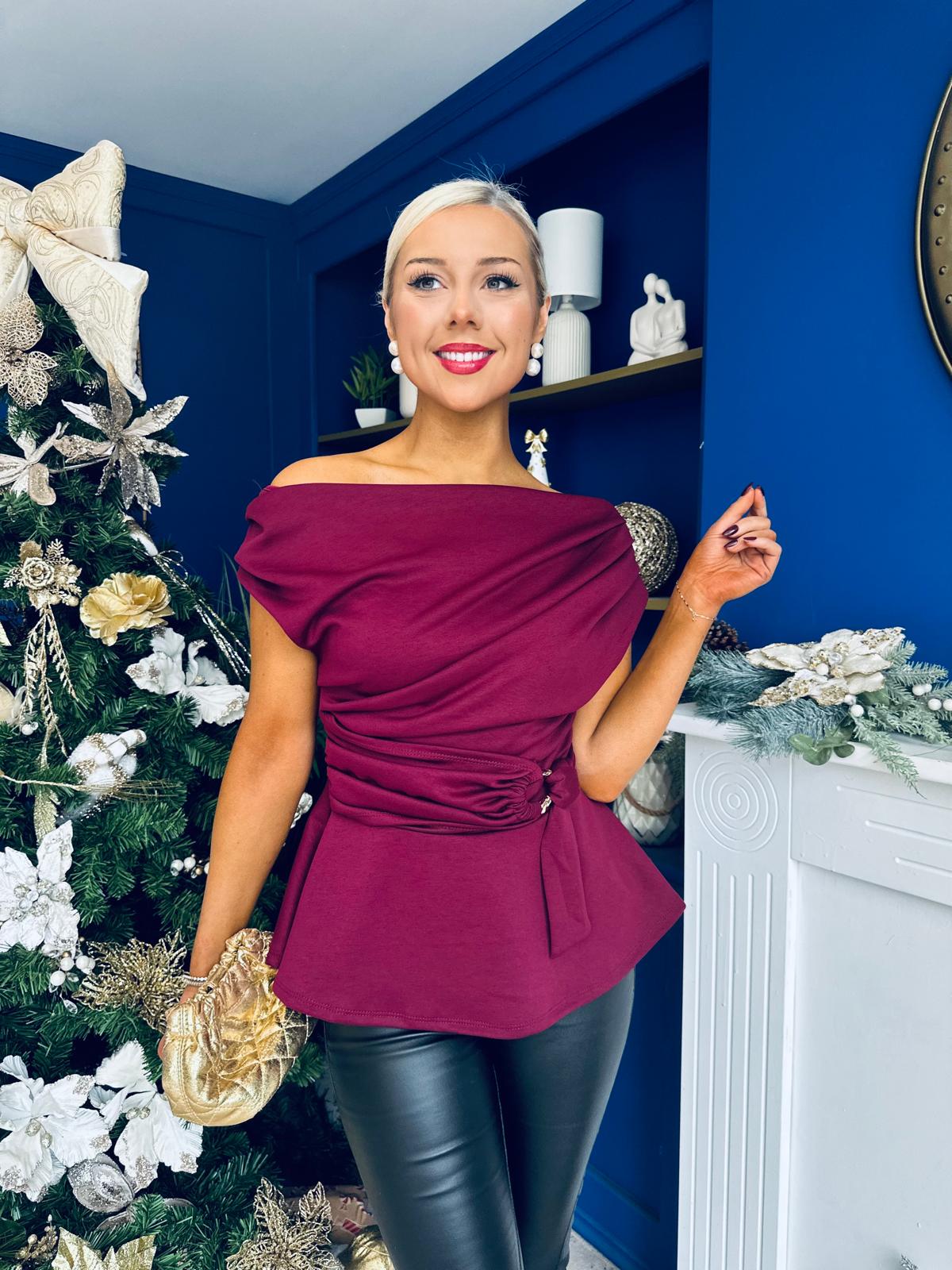 Monica Gold Clasp Detail Top Burgundy