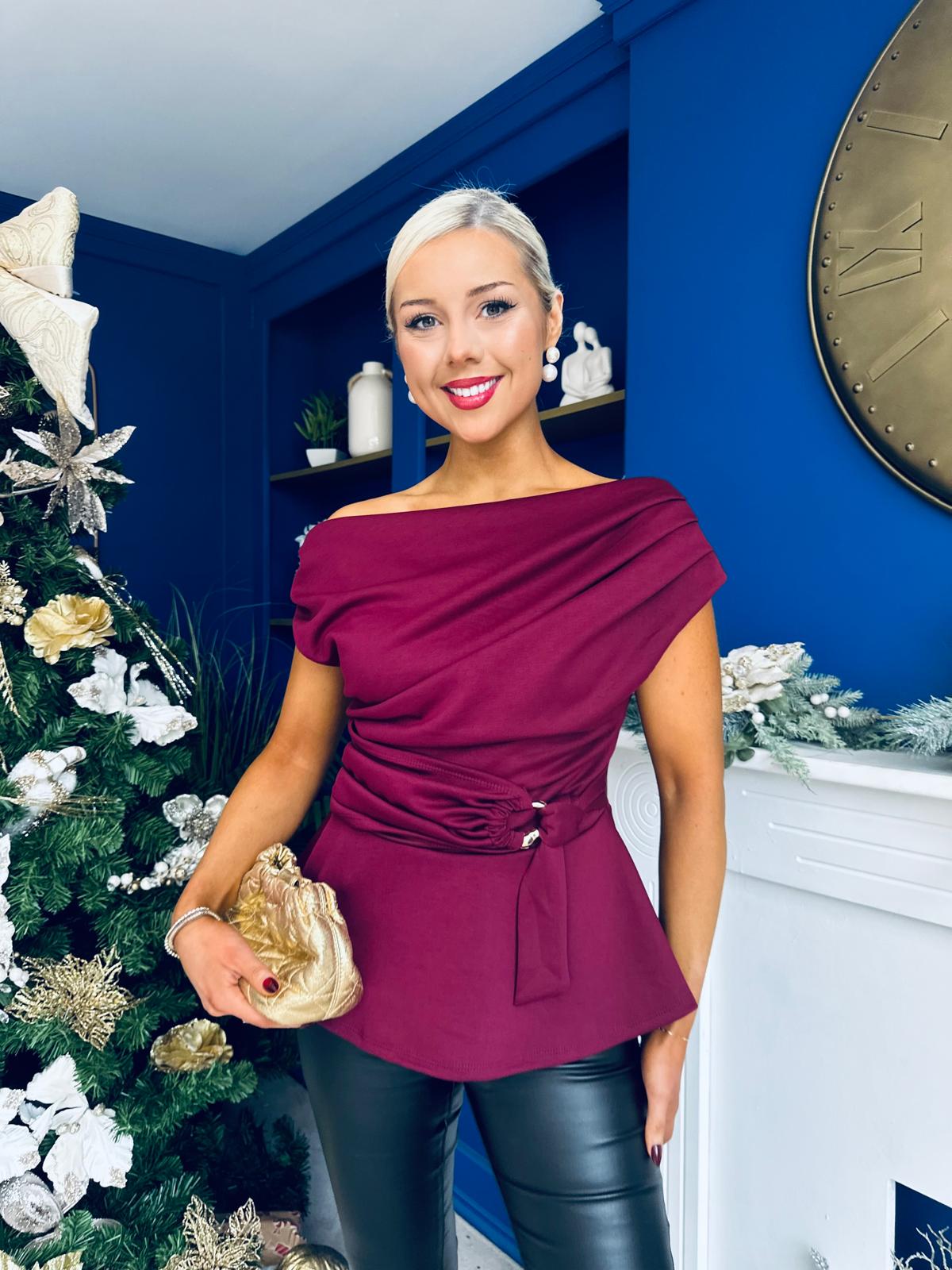Monica Gold Clasp Detail Top Burgundy