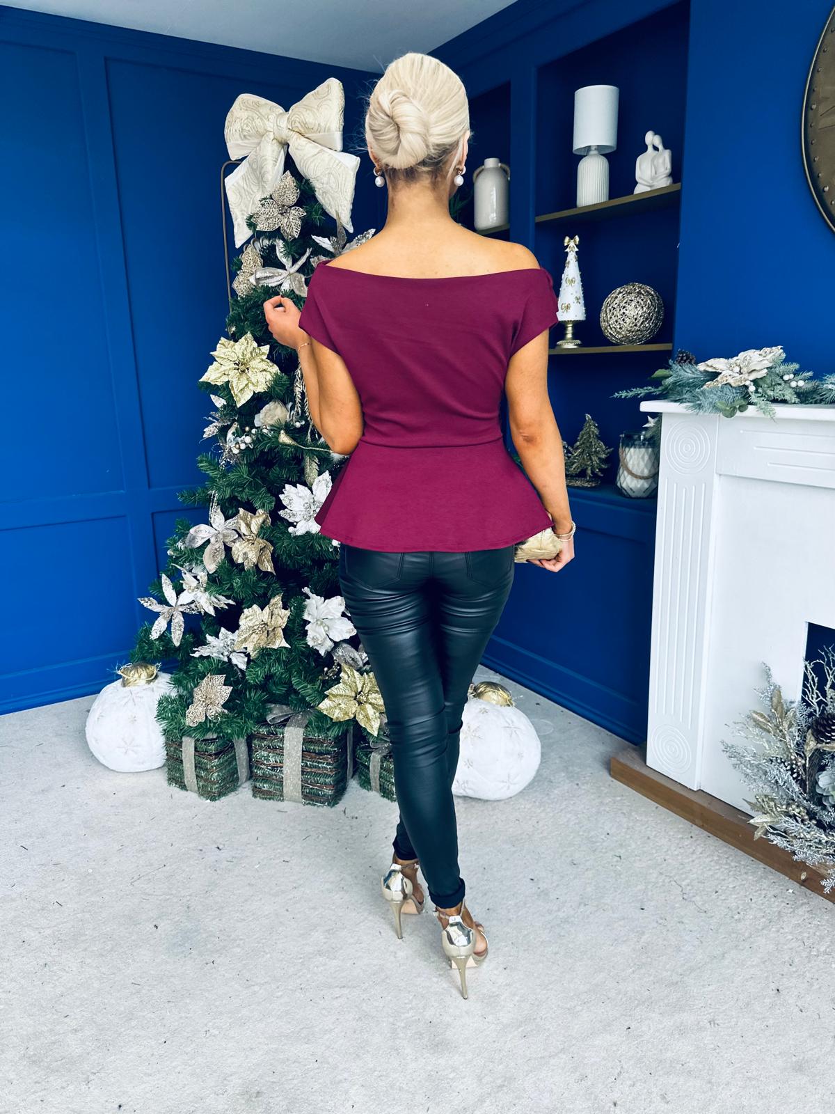 Monica Gold Clasp Detail Top Burgundy