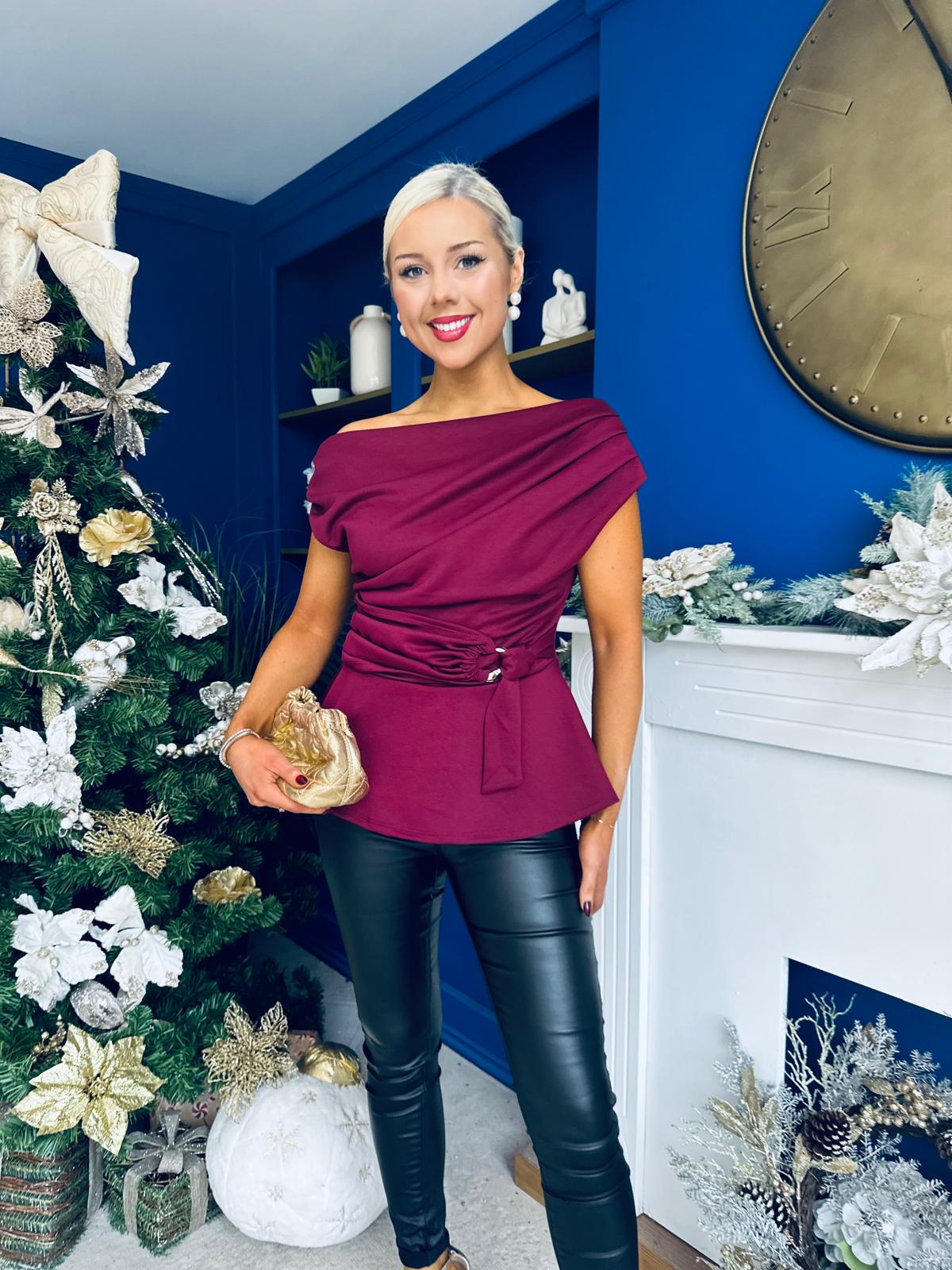 Monica Gold Clasp Detail Top Burgundy