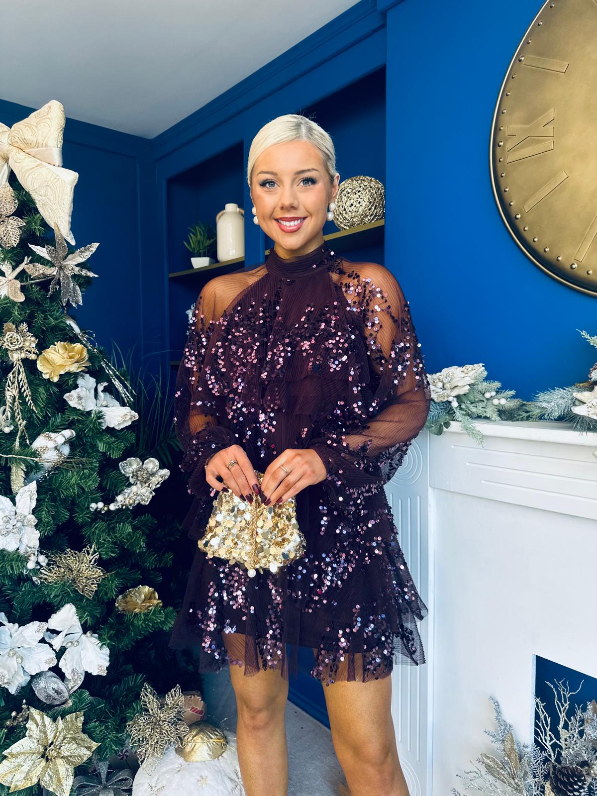 Joe Sequin Detail Mini Dress Plum