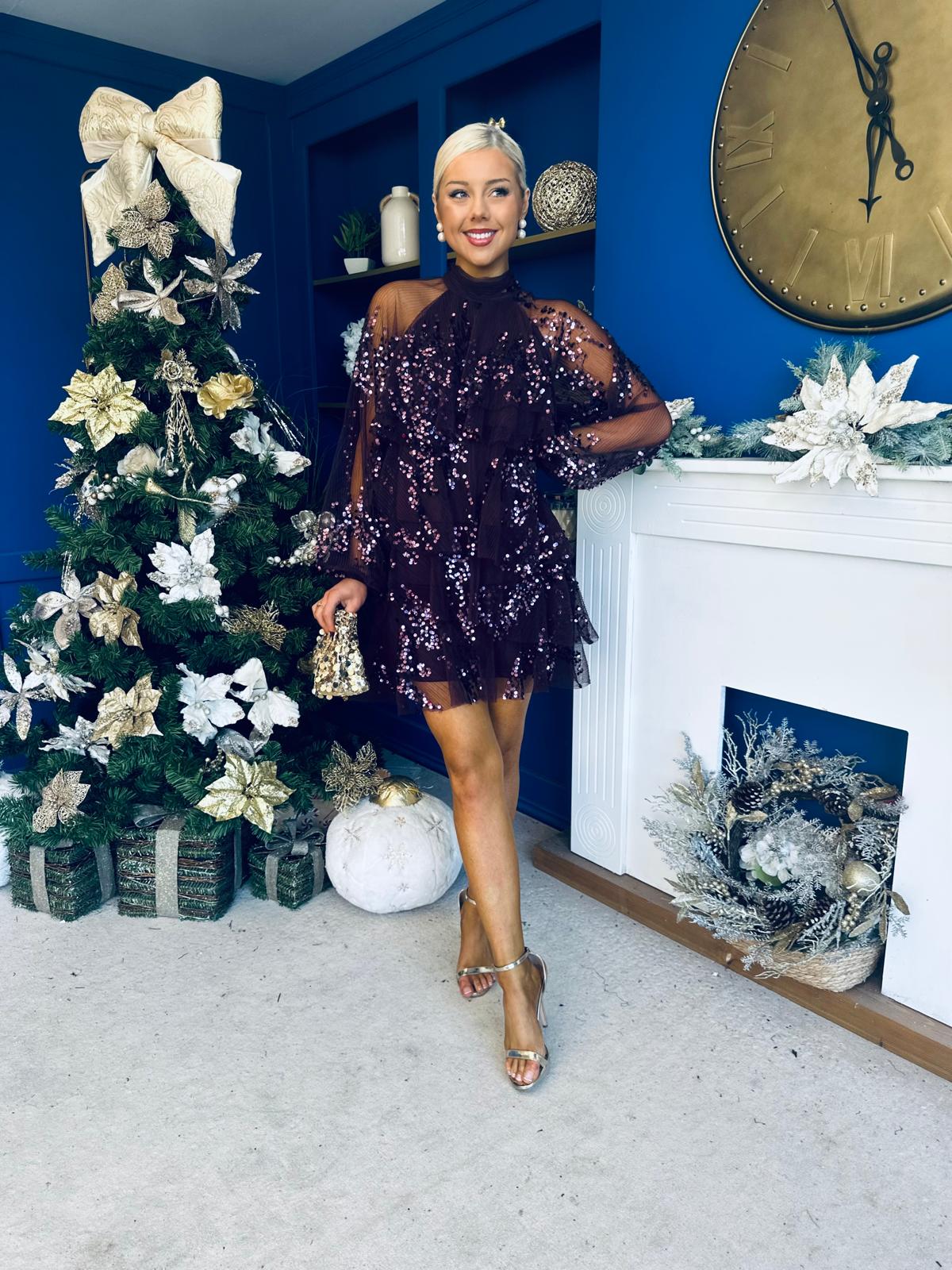 Joe Sequin Detail Mini Dress Plum