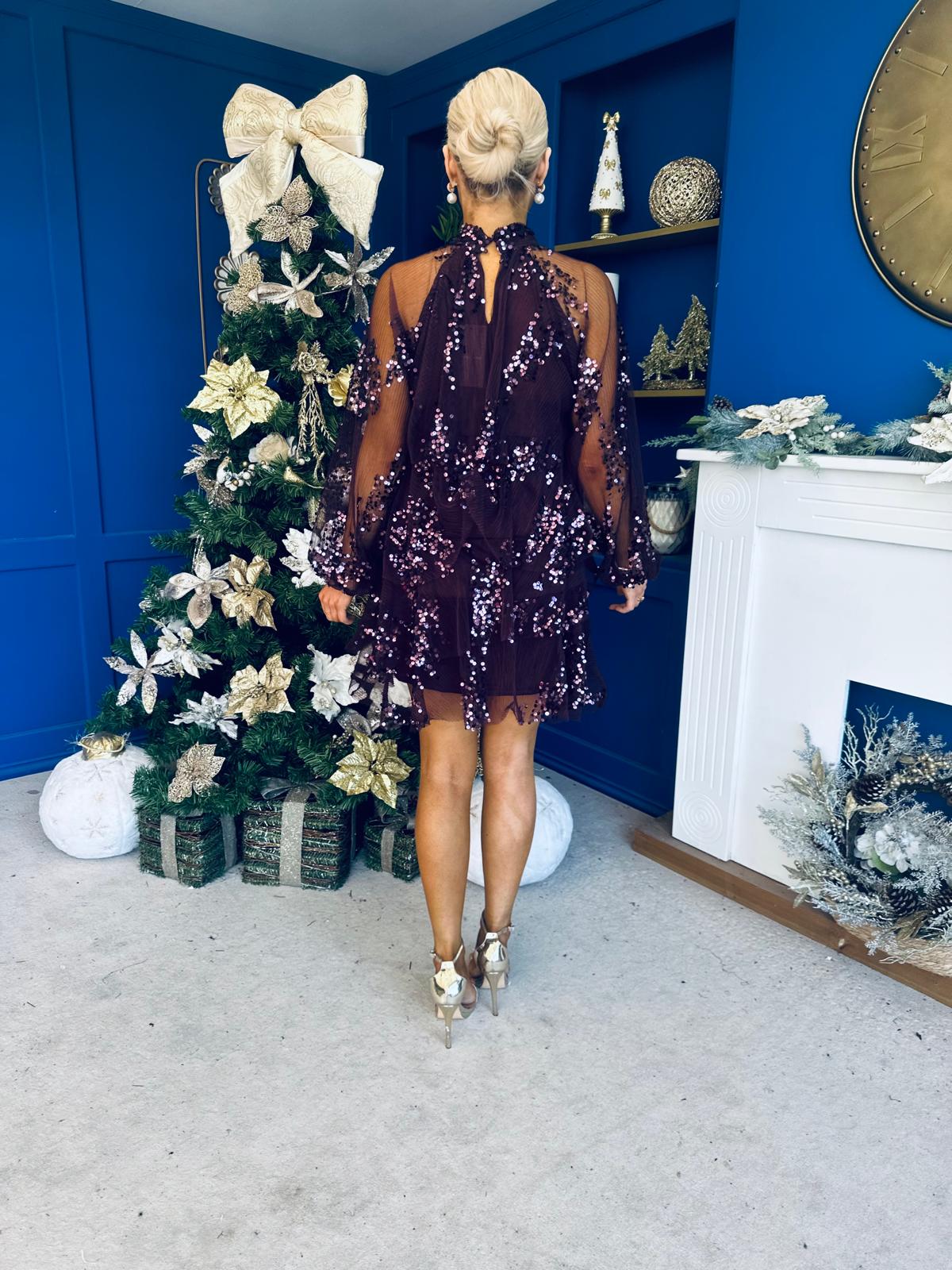 Joe Sequin Detail Mini Dress Plum