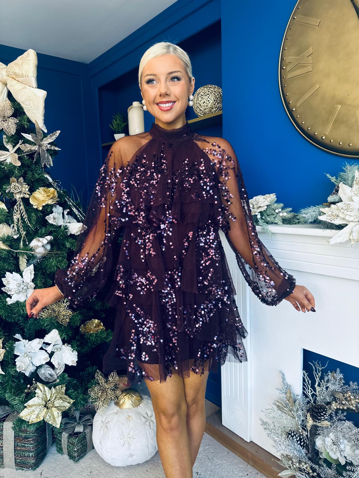 Joe Sequin Detail Mini Dress Plum