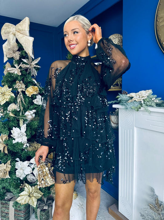 Joe Sequin Detail Mini Dress Black