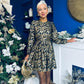 Carol Gold Leaf Detail Mini Dress Black