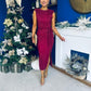 Elena Plisse Ruched Long Sleeve Midi Dress Wine
