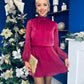 Larissa High Neck Long Sleeve Mini Dress Wine