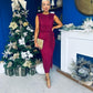 Elena Plisse Ruched Long Sleeve Midi Dress Wine