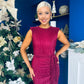 Elena Plisse Ruched Long Sleeve Midi Dress Wine