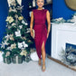 Elena Plisse Ruched Long Sleeve Midi Dress Wine