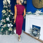Elena Plisse Ruched Long Sleeve Midi Dress Wine