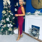 Elena Plisse Ruched Long Sleeve Midi Dress Wine