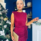 Elena Plisse Ruched Long Sleeve Midi Dress Wine