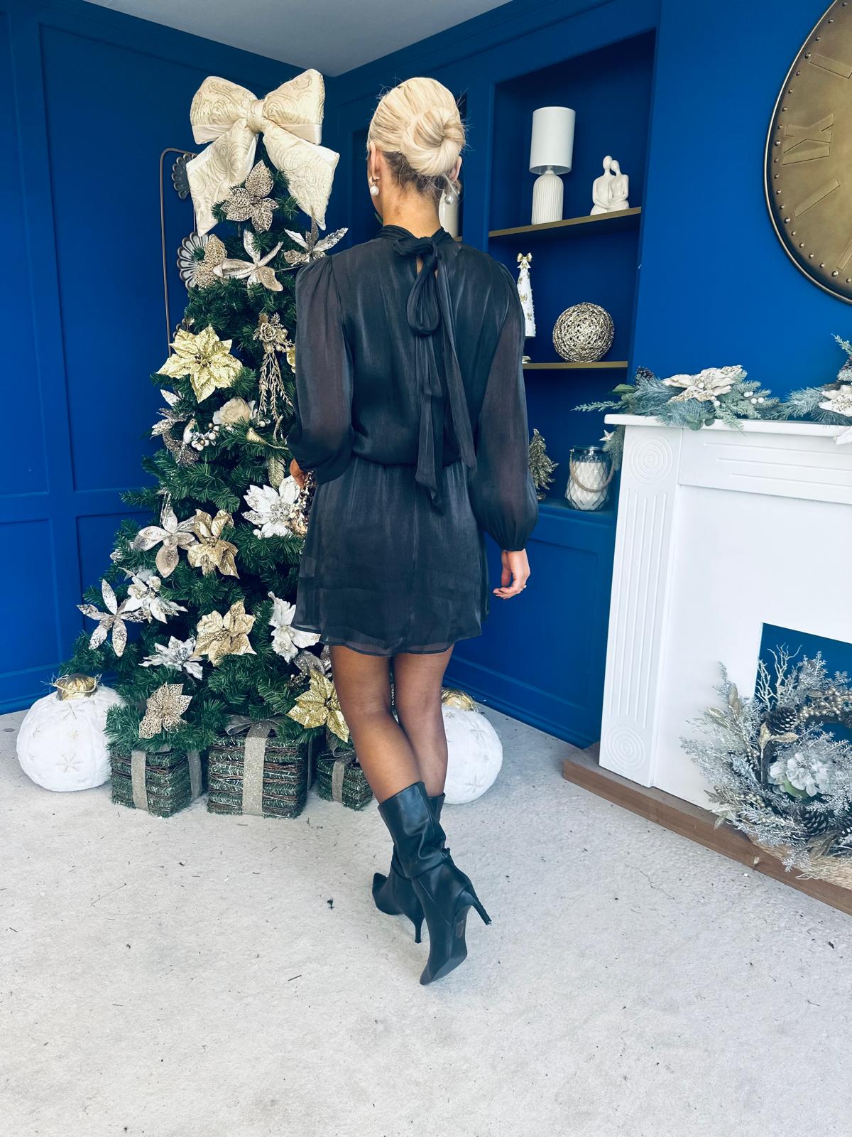 Larissa High Neck Long Sleeve Mini Dress Black
