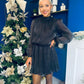Larissa High Neck Long Sleeve Mini Dress Black