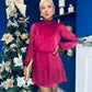 Larissa High Neck Long Sleeve Mini Dress Wine
