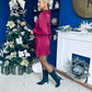 Larissa High Neck Long Sleeve Mini Dress Wine